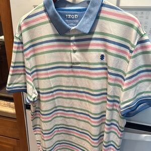 Izod Multicolor Striped Polo with Blue Collar